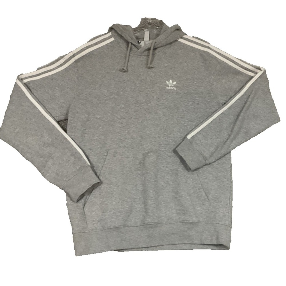 Adidas Hoodie Men Small Gray Grey Solid Originals Trefoil Pullover Sweatshirt